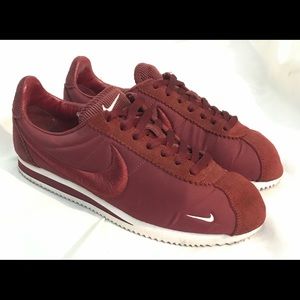 Nike Cortez in burgundy corduroy.